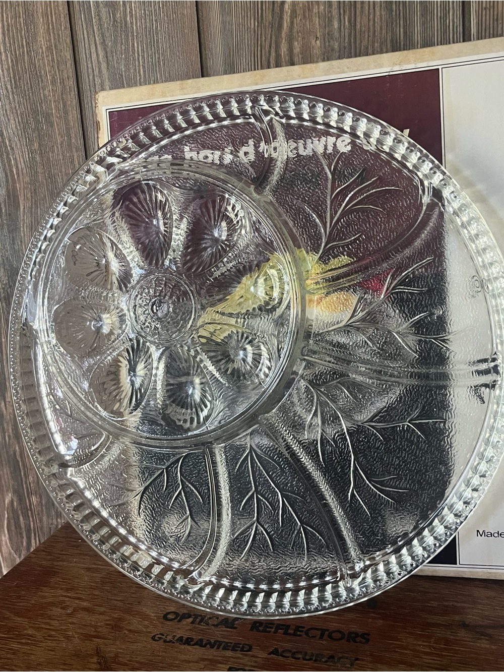 Clear Glass Pebble Leaf Egg D’oeuvre 13” Serving Platter